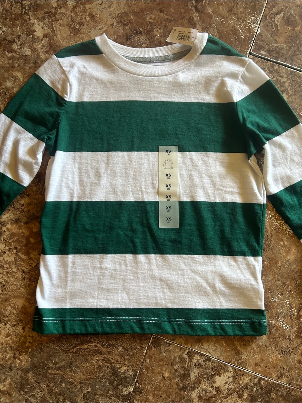 Old Navy Green & White Striped Long-Sleeve Tee